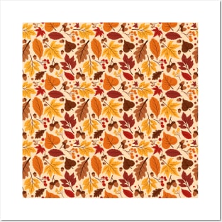 Autumn Pattern No 01 - Warm Fall Leaves Pattern Motifs Posters and Art